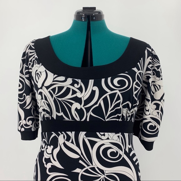 Jessica Petite Black and White Paisley Empire Waist A-Line Dress, 12P - Picture 2 of 16